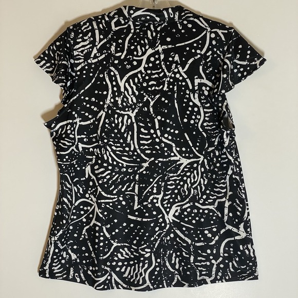 Chicos Top Womens 1 Medium Black White Flouncy Ruffle Sleeve V-Neck Boho Classic - Picture 13 of 16